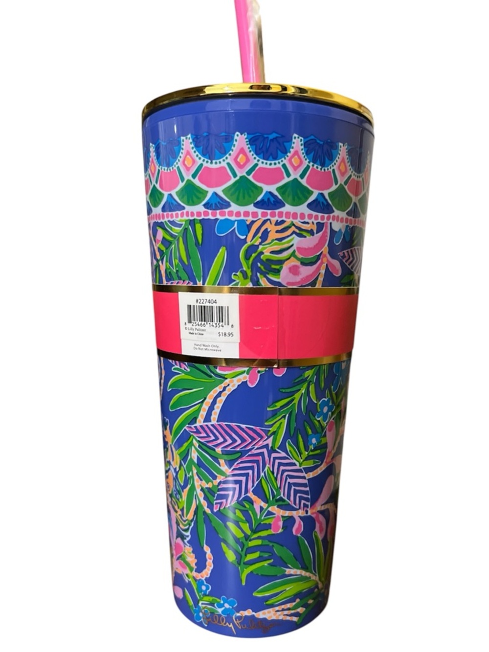 Lilly Pulitzer Blue Multicolor Floral Tumbler with Pink Straw - Picture 2 of 7